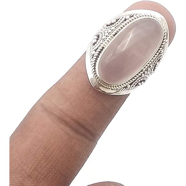 Handmade Sterling Silver Large Oval Ring – Natural Rose Quartz Cabochon, UK Hallmarked