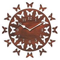 Sehaz Artworks 12-Butterflies Manufactured Wood 10 inch Designer Wall Clock for Home and Kitchen - Brown