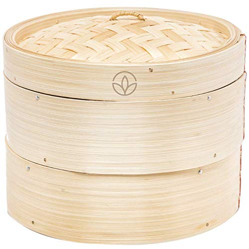 Two Tier Bamboo Steamer Gift Set 8 Inch Bamboo Steamer Basket with