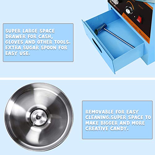 Nurxiovo Commercial Cotton Candy Machine Electric 20Inch Candy Floss Maker with Cart Stainless Steel with Big Drawer for Various Parties,Blue
