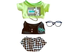 niannyyhouse 20cm Plush Doll Clothes T-Shirt Vest Pants Glasses Cool Outfit 8in Dolls Dress Up (Green)