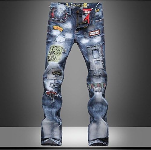 tazimall 2016 Euro Fashion Men Winter Casual Jeans Cotton Washing Man Patchwork Hole Slim Jeans Pants 8037