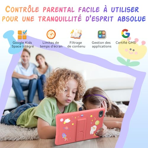 10 Inch Android 16 Tablet for Children 3-14 Years Educative, 16GB (4+12) RAM + 64GB ROM/2TB TF, Parental Control, GMS, 5000mAh, WiFi6, 4 Year Warranty, Tablet with Stylus, Pink