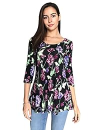 Nandashe - Blusa de verano para mujer, manga 3 4, diseño floral