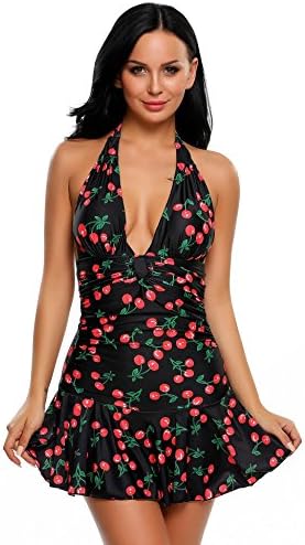 Esqlotre Womens Summer Halter V Neck Bandage One Piece Swimsuit Bathing Suit Plus Size,Multi,XX-Large