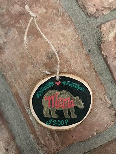 Personalized Mama Bear wooden circle ornament Christmas eve home decor