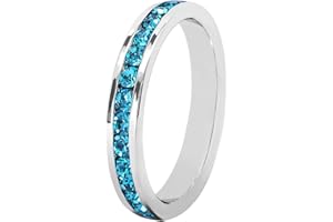 BOSVISION Muses Art Design Birthstone Eternity Band Ring (Channel Set/Full Round), Stackable Fashion Ring with Crystal Birthstone