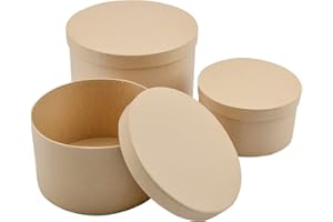 WANDIC Paper Mache Box, Set of 3 Round Paper Mache Hat Boxes Kraft Paper Containers with Lids Ideal for Painting Crafting & S