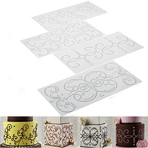 Connia 4pcs Grid Transparent Stencil Texture Mat Cake Border Decorating Tool Cake Mold (B)