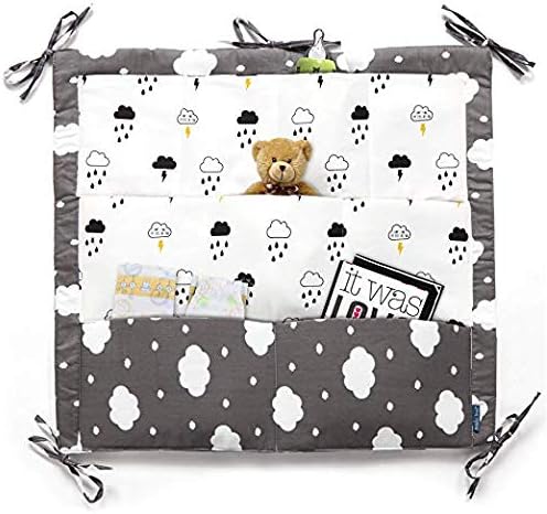 Tiny Alpaca Baby Crib Cot Bed Organiser with 9 Pocket Hanging Diapers Essentials Clothes Toys Multi-Function Storage Bag (Rain Cloud)