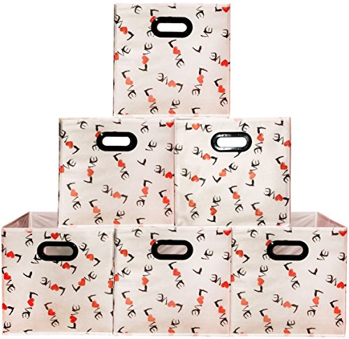 [6pack Love Pattern] Large Storage Bins, Containers, Boxes, Tote, Baskets| Collapsible Storage Cubes Household Organization |Beautiful Style for boy girl | Storages Drawer (Love Pattern 6pack, Large) - Thumbnail 3