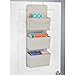 mDesign Fabric Home Office Hanging Organizers for Over the Door Storage for Work/School, 3 Pocket Organizer Caddy with Hooks for Folders, Pens, Pencils, and Supplies - Spira Collection, Taupe/Natural