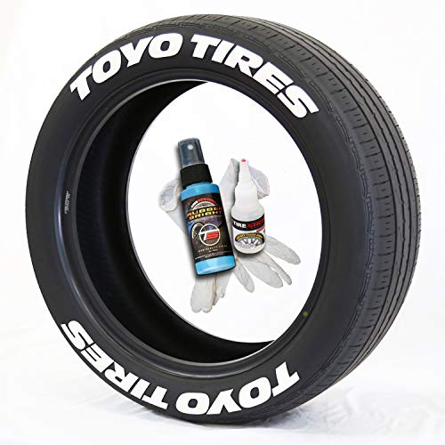 Tire Stickers Toyo Tires Tyre Lettering Add-On Car Accessory - DIY Kit with Glue & 2oz Touch-Up Cleaner / 17-18 Inch Wheels / 1.25 Inches/White / 4 Pack