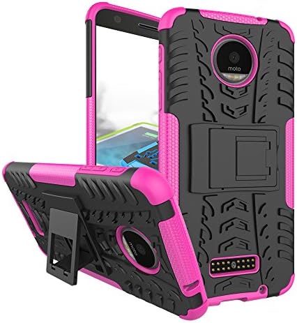 B1ST Case for Moto Z Play Droid Dual Layer Grip Cover with Kickstand Heavy Duty Cover Impact Resistant Corner Protection Shockproof Anti-fall,Scratch Resistant TPU Soft Cover (Pink)