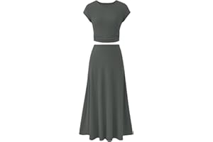 TAPANET Skirt Set Women 2 Piece Outfits Dressy Casual Summer Ribbed Knit Short Sleeve Crop Top Elastic High Waist Midi Skirts