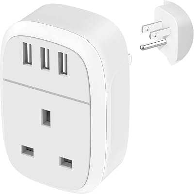 Iroussa UK to US Plug Adaptor with 3 USB Ports 4 in 1 Type B UKUS