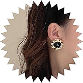 Iaceble Vintage Gold Onyx Earrings Twits Circle Stud Earrings Black Gemstone Earrings Round Birthstone Earrings Jewelry for Women