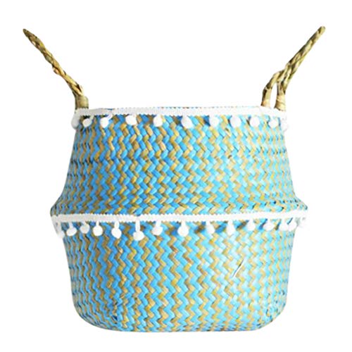Flower Basket , LtrottedJ Seagrass Wicker Basket Flower Pot Folding Basket Dirty Basket Storage Decoration (B)