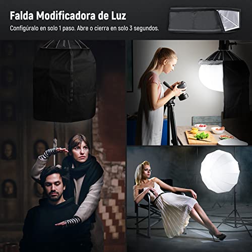 NEEWER 26"/65cm Softbox Linterna con Liberación Rápida Un Paso,Difusor Luz 360° con Faldón,Montura Bowens para CB60 CB100 CB150 Luces Video, Compatible con Aputure 600d Amaran 60x Godox SL60W,NS90L