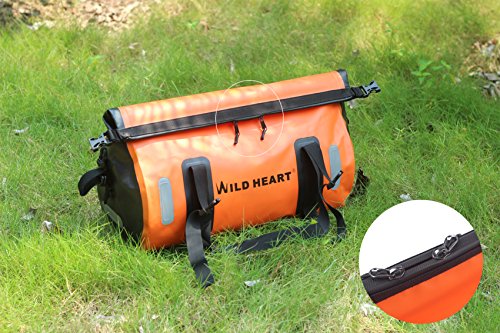 WILD HEART Waterproof Bag Duffel Bag 30L with Welded Seams Shoulder Straps, Mesh Pocket for Kayaking, Camping, Boating,Bycycle,Motorcycle (Orange, 30L) - Thumbnail 4