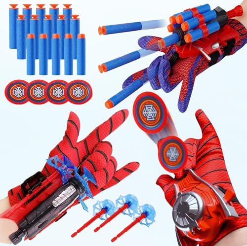 3 Sets Spider Web Shooters, Superhero Toys, Spider Web Plastic Launcher Glove with Wrist Toy Set, Safe Outdoor Action Toys for Boys and Girls-4 Years and Up, AllSaints'Day Christmas Birthday Party