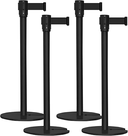 Amazon Ottostyle Jp ベルトパーテーション ガイドポール 4個セット ブラックポールxブラックベルト 4方向連結可能 スタッキング 最長2m ロープ ベルトパーティション 文房具 オフィス用品