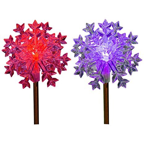 Snowflake Solar Garden Stake Light LED Color-Changing, Set of 2