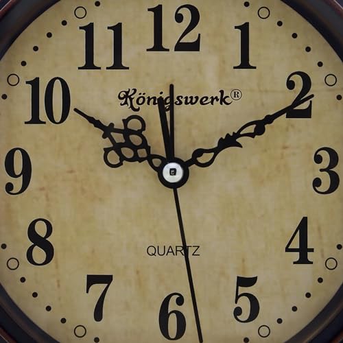 Königswerk Vintage Analog Alarm Clock, 5.25 inch Small Silent Desk Clock with Night Light, Battery Operated for Table, Bedroom, Bedside, Living Room, Room Decor (Classic)