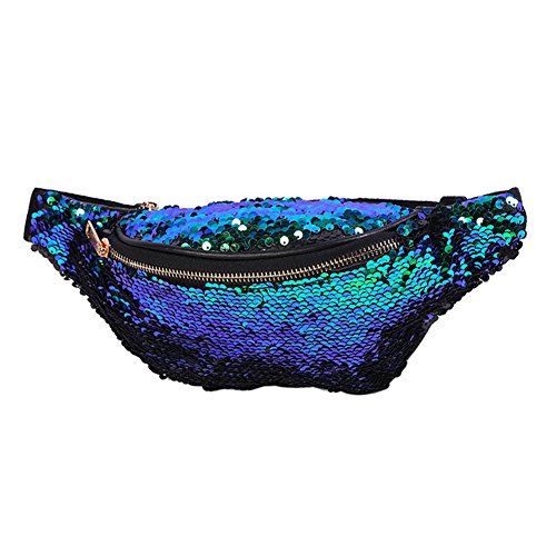 Sequin Fanny Pack for Women - Colorful Glitter Waist Bags with Adjustable Strap (Green)