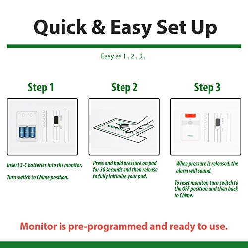 Smart Caregiver Wireless Bed Alarm System with Cordless Weight Sensing Bed Pad - 10" x 30" - Thumbnail 3