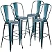 Flash Furniture 4 Pk. 30'' High Distressed Kelly Blue-Teal Metal Indoor-Outdoor Barstool with Back