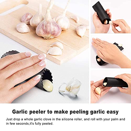 Presse-ail, Acier Inoxydable, Extra Fort et Durable, Va au Lave-vaisselle, Deux outils d\'épluchage à l\'ail et deux brosses, Cuisine Indispensable