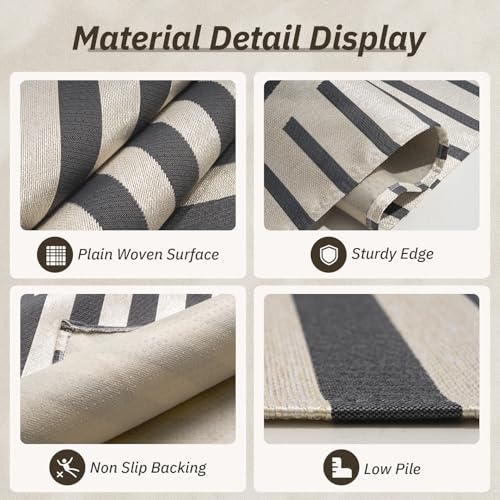 Engiw-Outdoor Rug-Patio Rug 9x12 Textured Weave Machine Washable Quick Dry Outdoor Carpet Braided Boho Non Slip Indoor Outdoor Rug for Deck Porch Balcony Backyard Blackish Grey