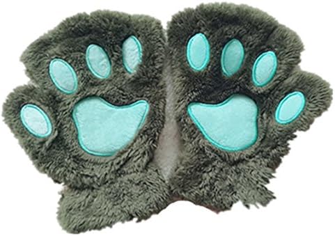 RANDER Half Finger Women Warm Thicker Cat Claw Insulation Gloves (Army green)