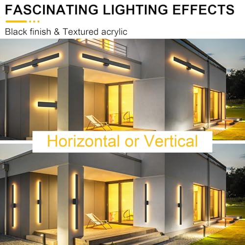 Aipsun 2 Packs Black Outdoor Wall Light 39.4inch Modern LED Exterior Wall Sconce, Long LED Linear Exterior Lights 3000K 4000K 6000K for Entrance, Hallway, Garage, Porch(3CCT)