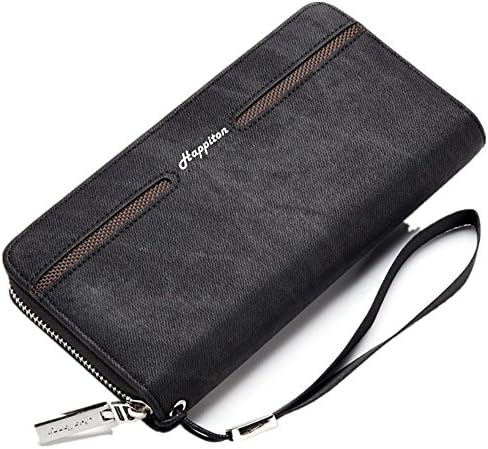 Men's Canvas Smartphone Wristlets Bag, Clutch Wallets Purses for iPhone 6S / 7 Plus / 8 Plus / X up to 6 Inches (Black)