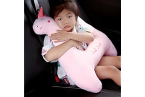 COSYCORNER Travel Neck Support Pillow for Children in Car, Ergonomic Headrest with Adjustable Seat Belt Strap for Comfortable Sleep (Pink)