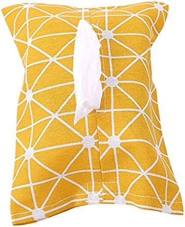Huertuer Cotton Linen Tissue Box Cover Cartoon Paper Case Wipes Pumping Bag Tissue Holder (Yellow)
