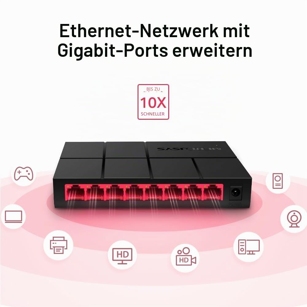 Mercusys MS108G 8-Ports Gigabit Netzwerk Switch, LAN Switch Ethernet Splitter, Plug-and-Play, Unmanaged, Lüfterlos 5