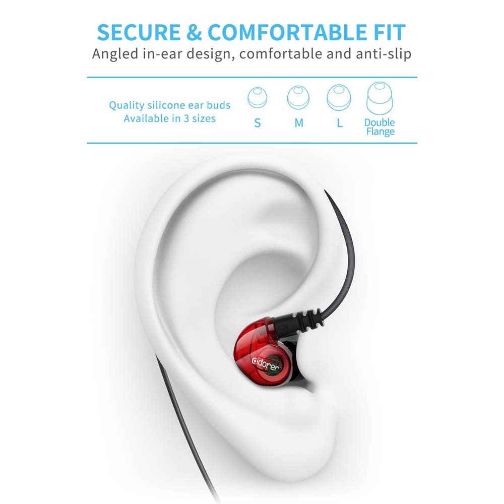 Adorer Sport Kopfhörer RX6 In-Ear Kopfhöre mit Mikrofon IPX4 Wasserschutz Stereo Ohrhörer für iPhone, iPad, Samsung, Android, MP3 - Rot
