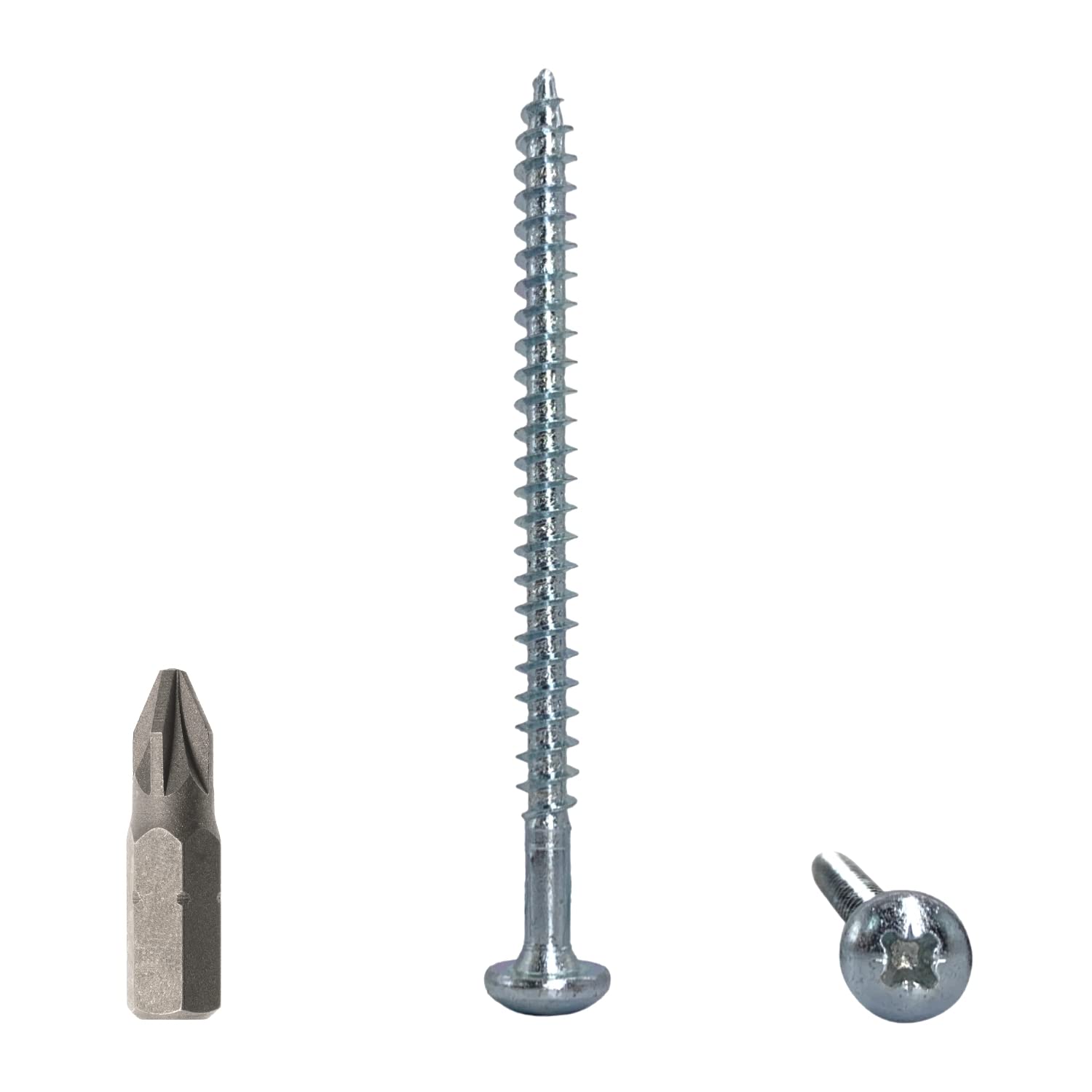 Marcopol (Pack of 100 pcs) DIN 7981 Zinc Plated Steel 5.0 x 70 mm Wood Screws, Chipboard Screws with Pan Head, Universal Pozi-Drive Screw, PZ Fully Threaded (100, 5.0 x 70 mm), Silver