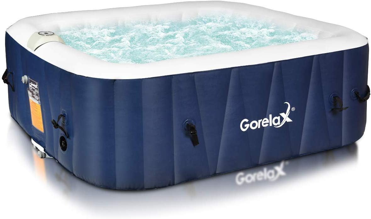 Square Inflatable Hot Tub Spa With Cover - 4 Person - 160 Gallon - Brown  and White - ALEKO
