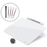 TOWON Small Glass Dry Erase Board, Desk White Board with Standing, Mini Whiteboard Easel Pad Set, Stenography Artifact for Of
