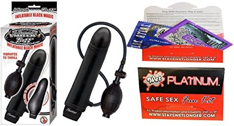 Bundle package 1 Mack Tuff Vibe Inflatable Black Magic Bk AND 1 Wet Safe Sex Kit with Platinum Silicone Lubricant