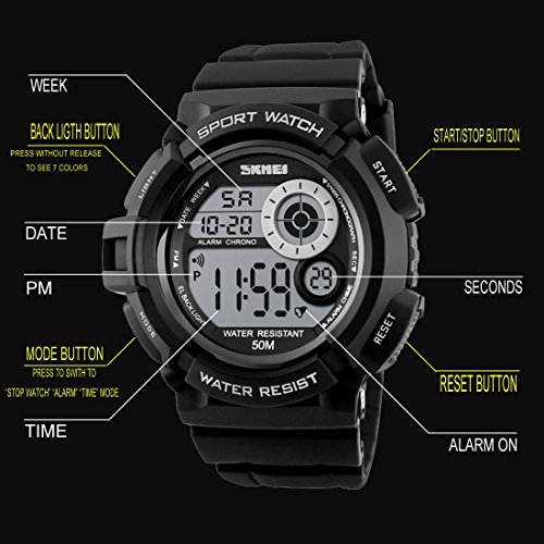 Lige Mens militares Digital reloj deportivo, 7 colores Backlight electrónicos LED resistente al agua reloj de pulsera - Imagen 5