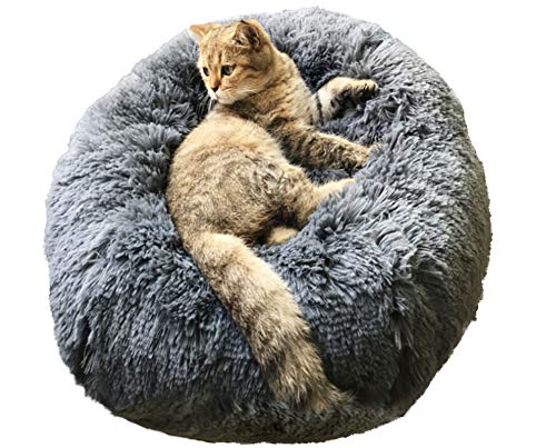 BinetGo Dog Bed Cat Bed Cushion Bed Faux Fur Self-Warming Cat and Dog Bed Cushion Small Medium Large Dog Kennels for Joint-Relief and Improved Sleep - Machine Washable, Waterproof Bottom (Navy-Large)