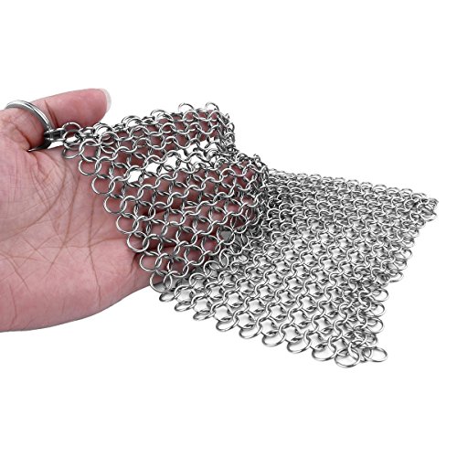 Powstro Stainless Steel Chainmail Scrubber, Rust Proof Scraper Cast Iron Cleaner for Pots Skillets Griddle Pans BBQ Grills - 86inch Square