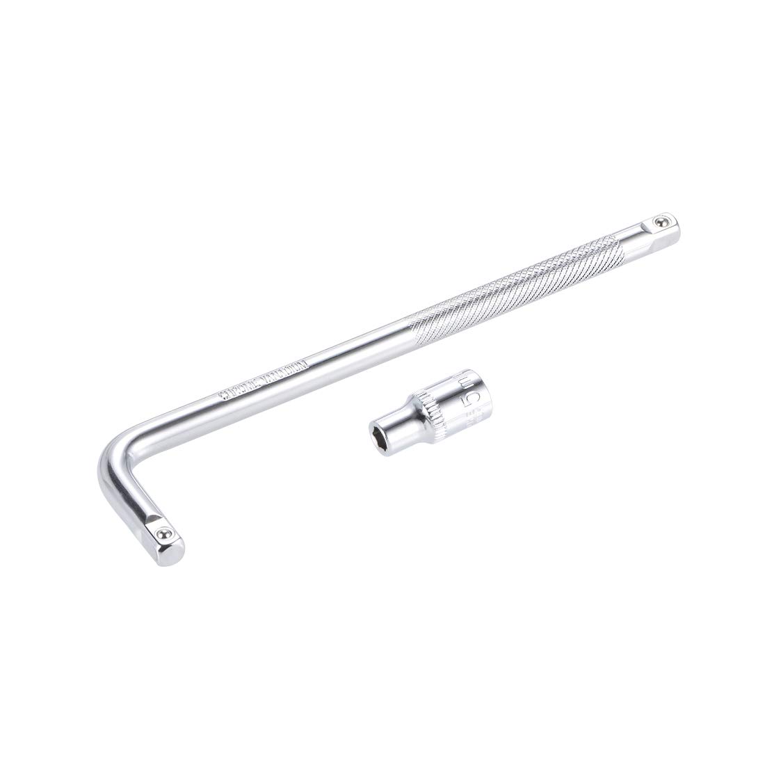 sourcing map Socket Accessory Set of 2 Pcs, 5mm 6-Point Shallow Socket 6" L-Shape Extension Handle with 1/4" Drive