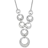 JewelryWeb 925 Sterling Silver Polished Fancy Lobster Closure Cubic Zirconia Circles Necklace 17 Inch Spring-Ring Pendant Necklace for Women