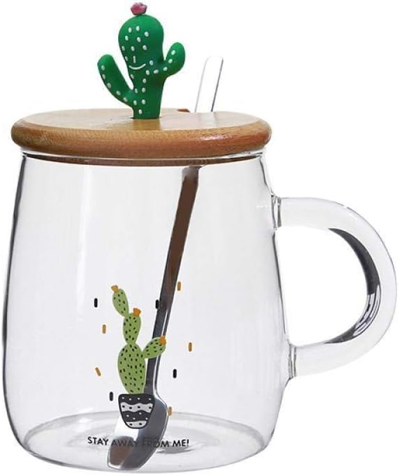 Glass Mug with Lid Spoon with Drinking Cup, Milk Breakfast Cup Household Drinking Cup, C